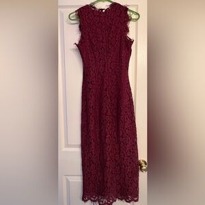 Vici Deep Red Lace Midi Dress